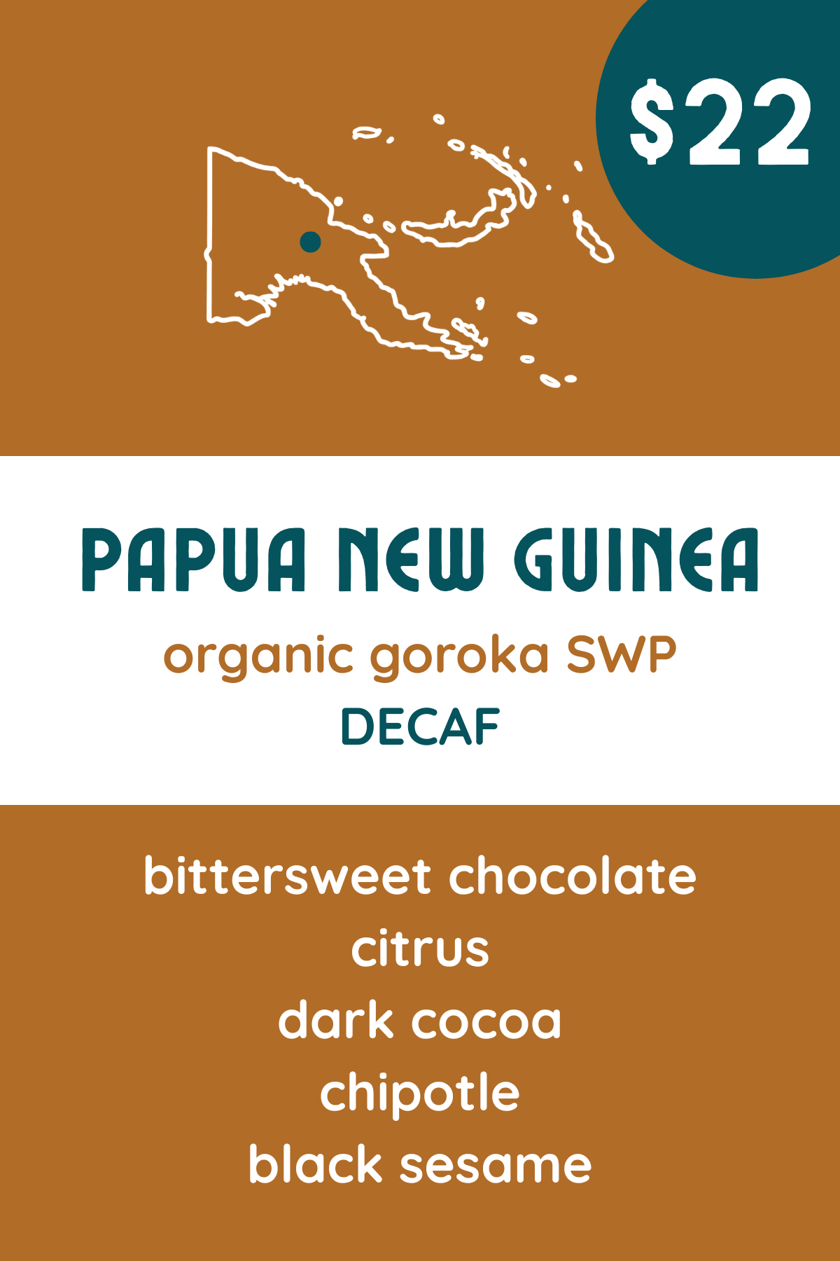 Papua New Guinea Goroka Organic SWP Decaf – Coconut Sugar, Chipotle Chocolate, Cocoa